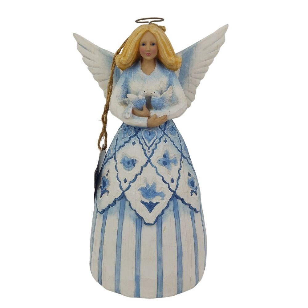 2003 Jim Shore Heartwood Creek Angel Wings Halo Doves Blue I Will Listen  114406